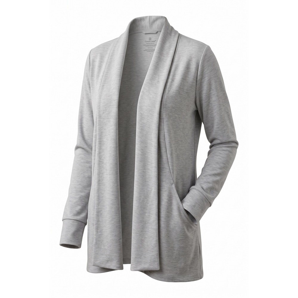 Cuddl Duds Softwear with Stretch Open Front Cardigan Gray Thumbhole Pockets L